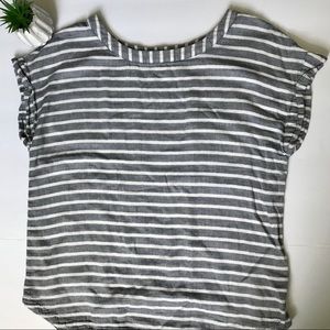 Gray and white striped, linen style shirt